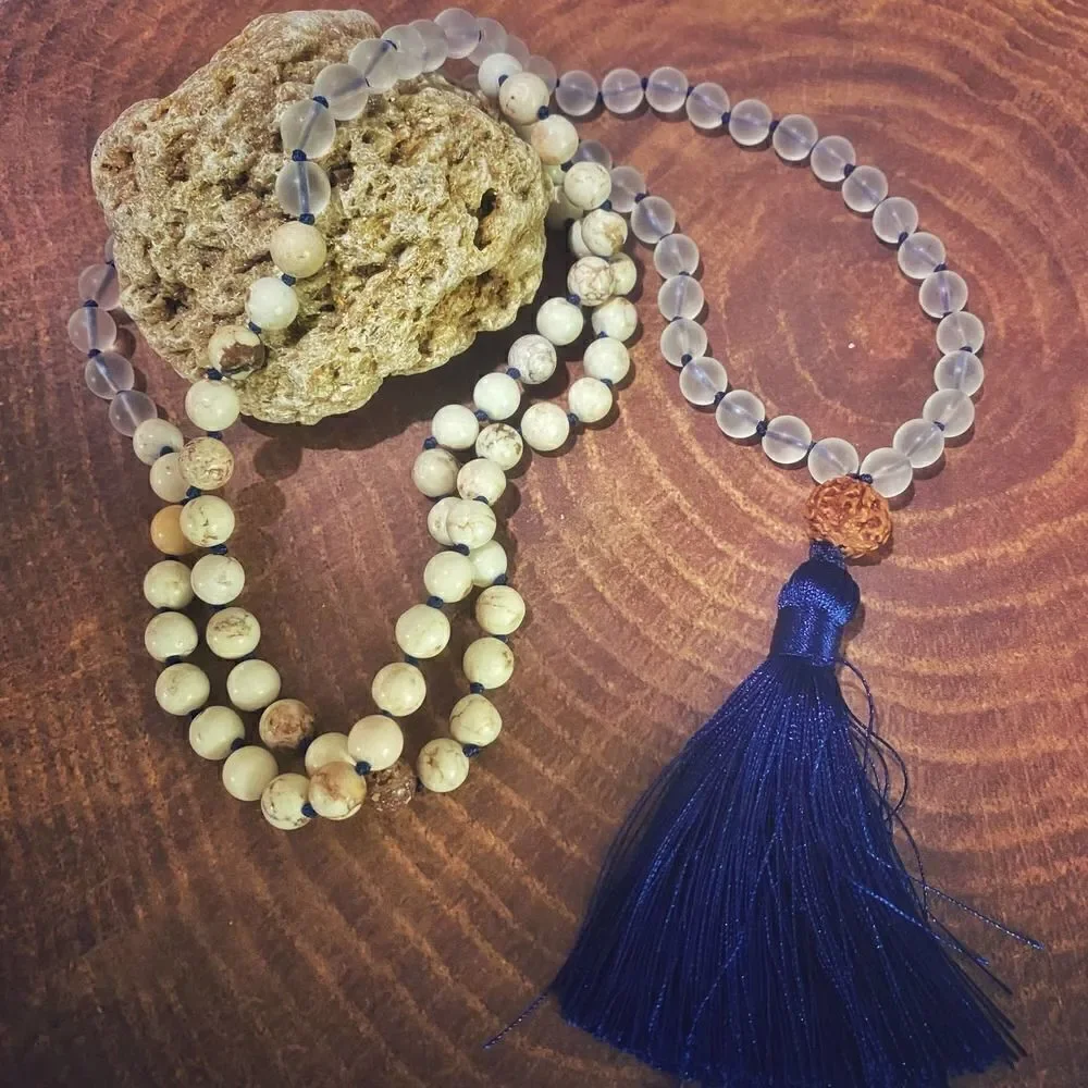 Howlite Crystal 108 Bead Mala Prayer Bead Necklace
